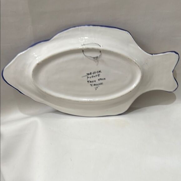 De La Cal Serving Platter Handpainted Artistic Blue Yellow Fish 10.5 X 10 Plate - Picture 8 of 12